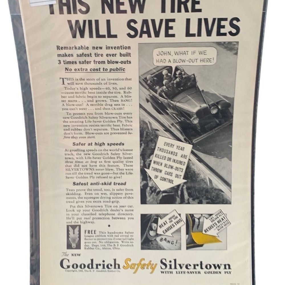 Vintage 1933 Goodrich Safety Silvertown Tire Ad Advertisement